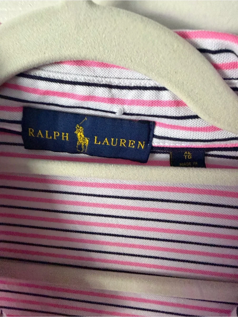 Ralph Lauren Men’s Pink and White Striped Polo